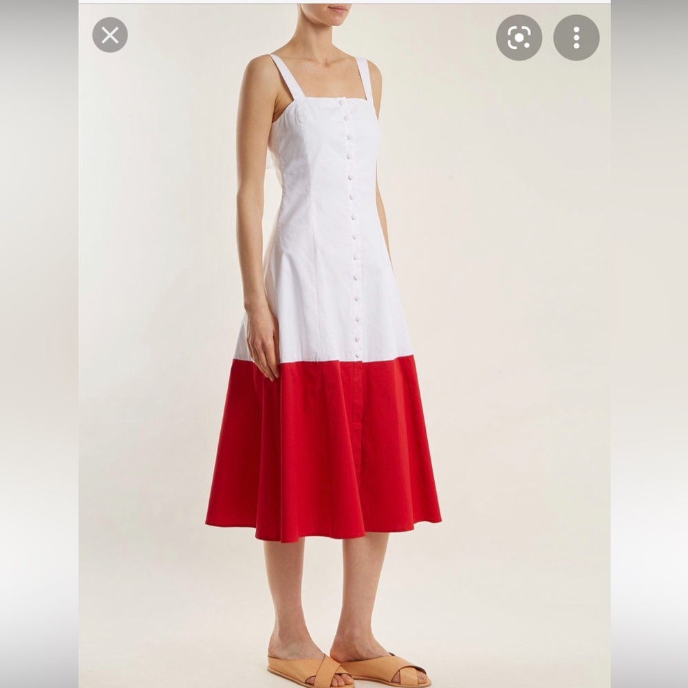 Staud Dusk Two-Tone Buttoned Dress In White and Red